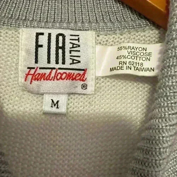 FIA Italia Sweater Womens M Handloomed Gray &Whit New no tag Full Zip Collared - Picture 11 of 12